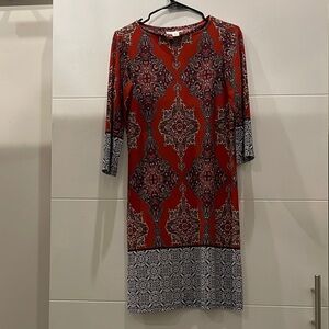 London Times Orange Sheath Dress, size 4. Beautiful Pattern!!